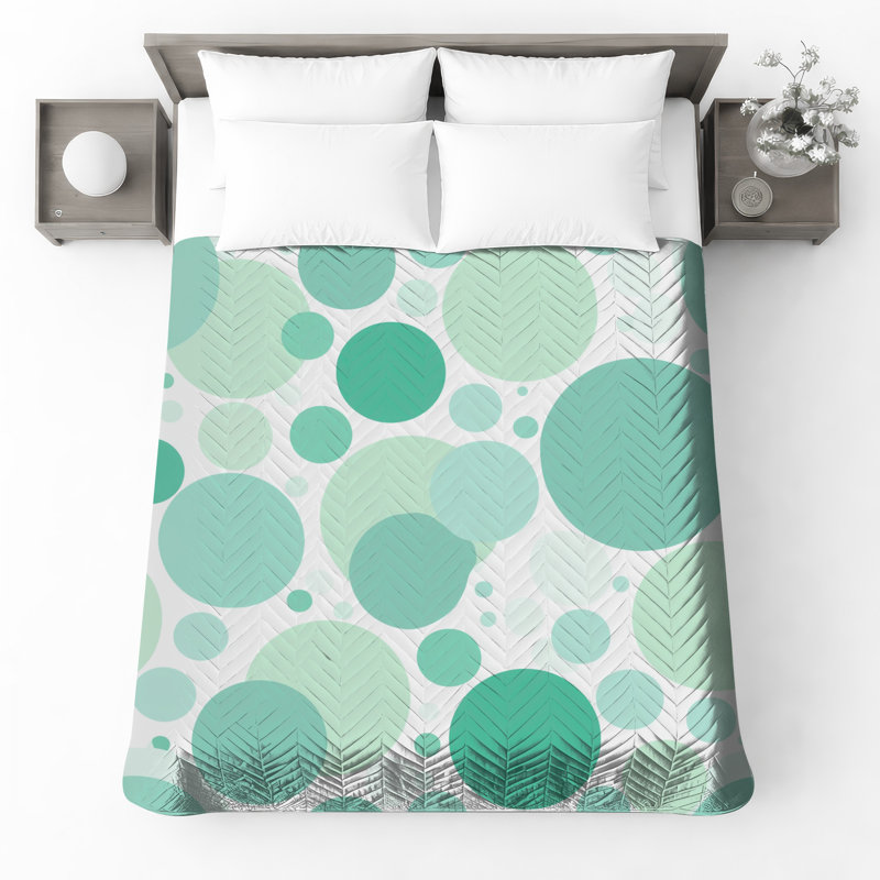 Couvre-lit matelassé à motif circulaire vert , Très grand lit