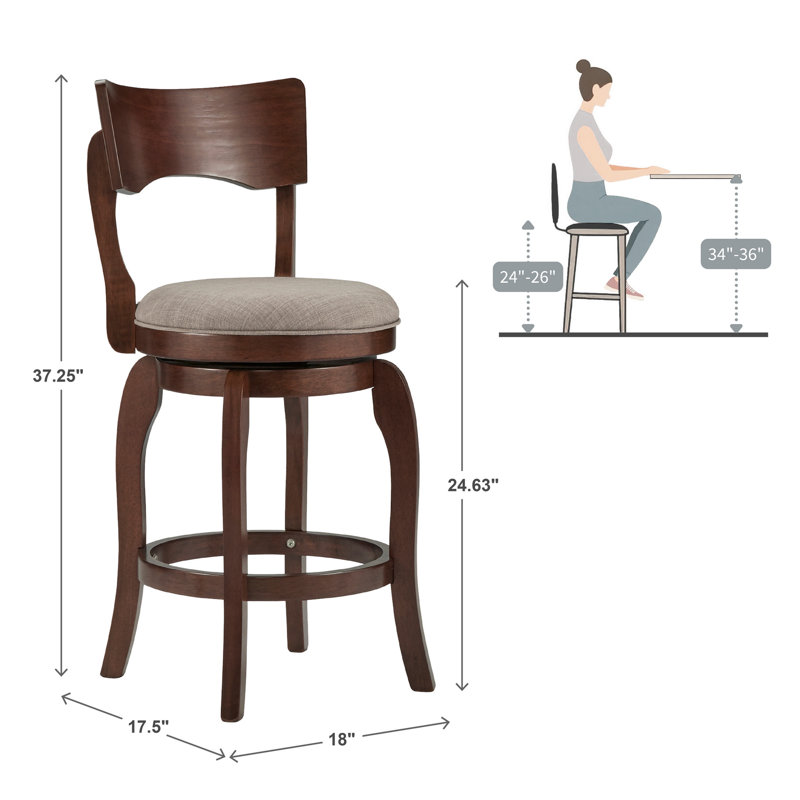 Tabouret de bar et de comptoir pivotant Villers, Lin gris, Tabouret de comptoir (assise de 24 po de hauteur)