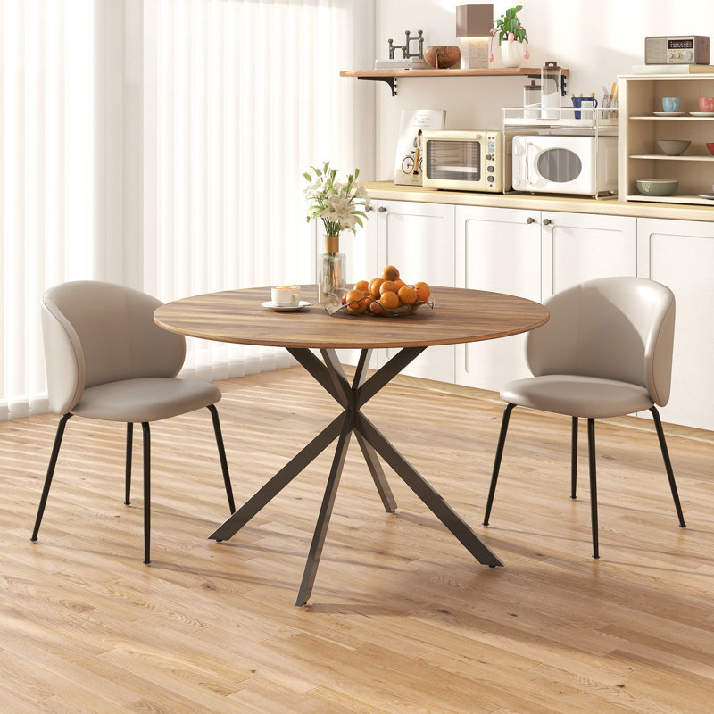 Table de salle à manger ronde pour 4 tables de cuisine avec pieds en acier brun et noir