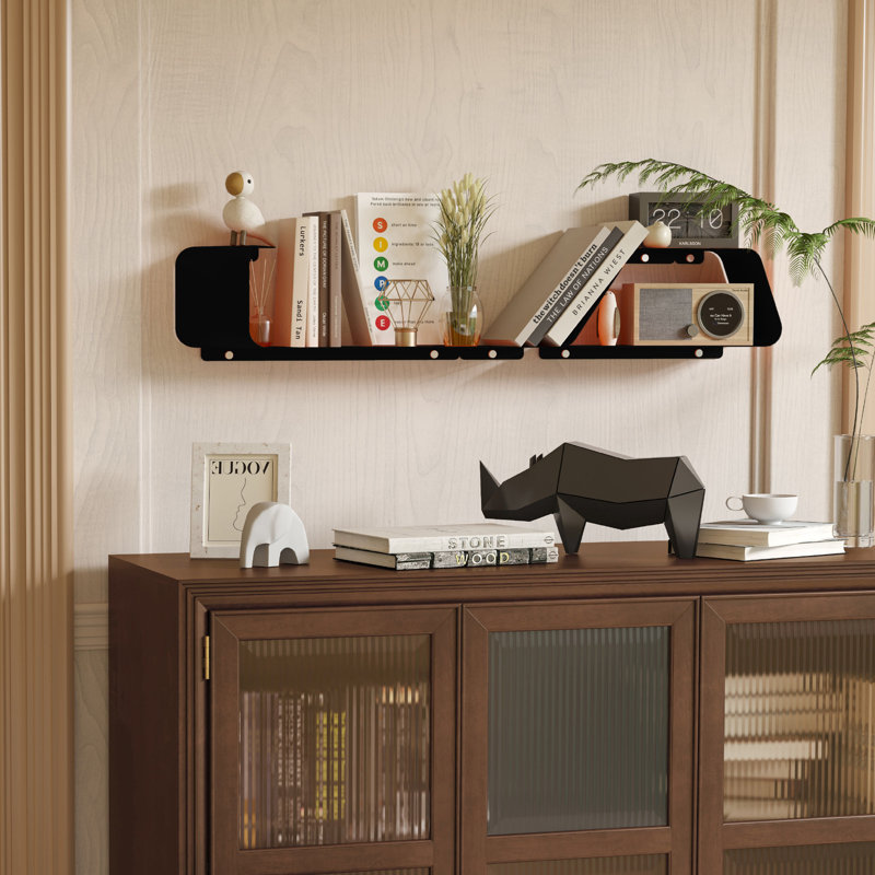 Eliyah Metal Floating Shelf, Wall Mounted Metal Shelves with Unique Design, Black