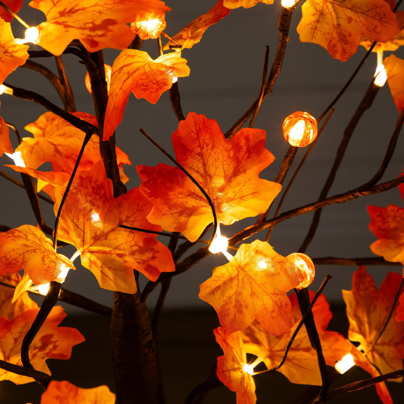 Arbre d'automne artificiel pré-éclairé avec 56 lumières DEL blanc chaud et orange en forme de citrouille