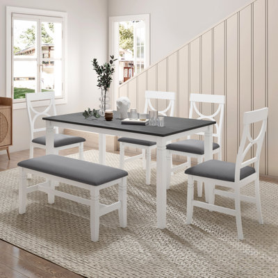 6-Piece Wood Dining Table Set With Upholstered Bench And 4 Dining Chairs