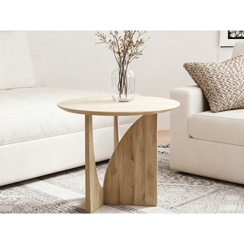 Table d'appoint ronde moderne avec base sculpturale rotative et plateau en placage de chêne pour le salon et la chambre à coucher