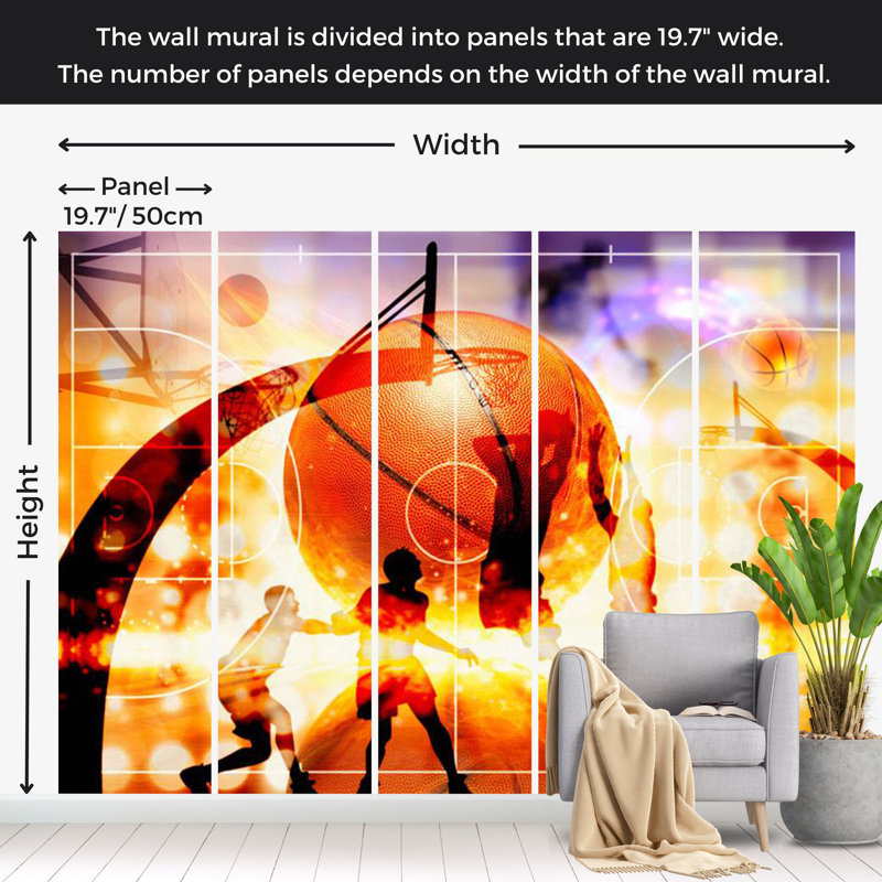 Papier peint sports - Basketball, L 137 po x L 96 po