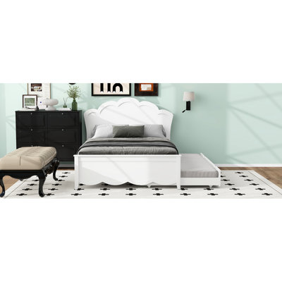 Full Size Wood Platform Bed With Headboard & Twin Trundle, White - No Box Spring, Long-Lasting Build Quality Long Lasting