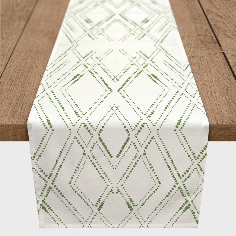 Bambie Rectangle Geometric Polyester Table Runner, 72" x 16", Gold/White