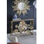 Console moderne dorée avec plateau en verre miroir et structure métallique à motif floral