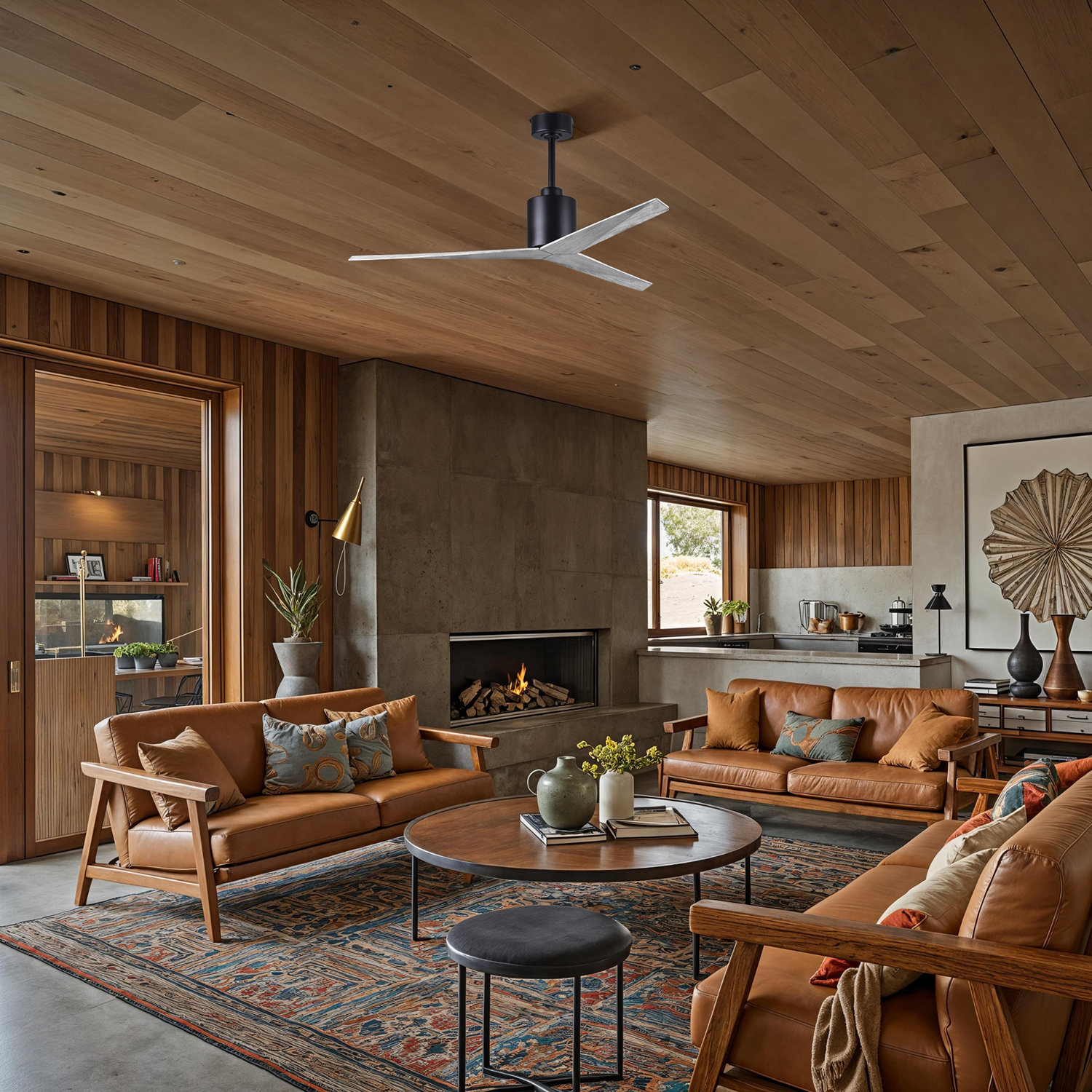 56'' 3 Blade Ceiling Fan, Barn Wood Tone, Matte Black