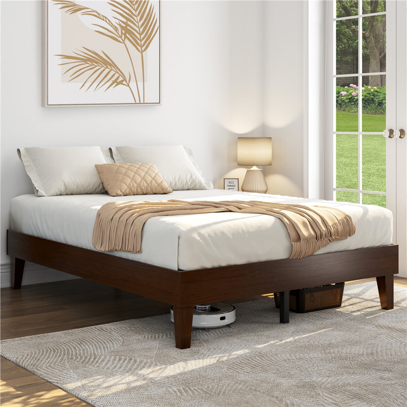 Arquimides Bed Frame with Wood Slat Support, Full, Smoked Walnut