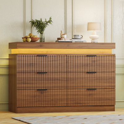 Commode à 6 tiroirs l 47,2 po avec prise de courant et éclairage d'ambiance à DEL pour chambre à coucher