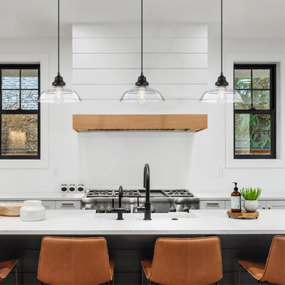 Iron Hill Indoor Pendant, Brushed Brass with Clear Seeded Glass