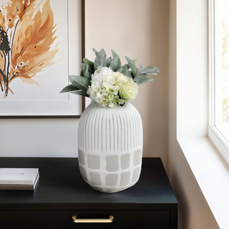 Sculptural Silhouette Round Glass Vase for Home Decor - Modern Flower Table Vase for Living Room Display or Table Centerpiece - White