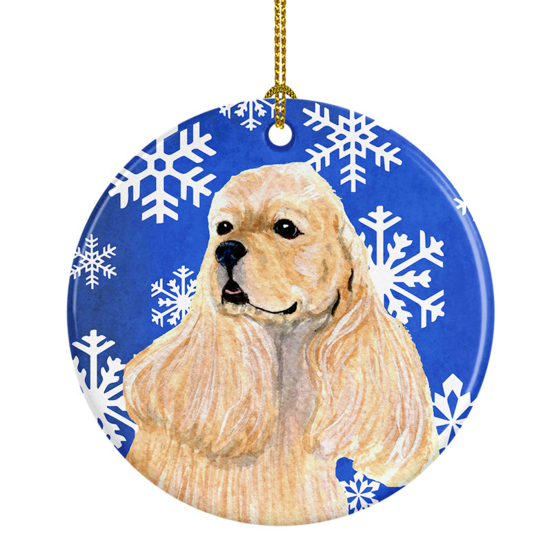 Ornement de noël figurine suspendue en céramique épagneul winter