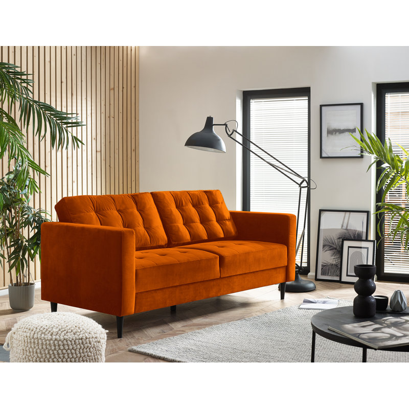 Jodi Velvet 2 Seater Sofa - Modern Design, High Quality, Luxury Velvet, Orange, 3 Seater