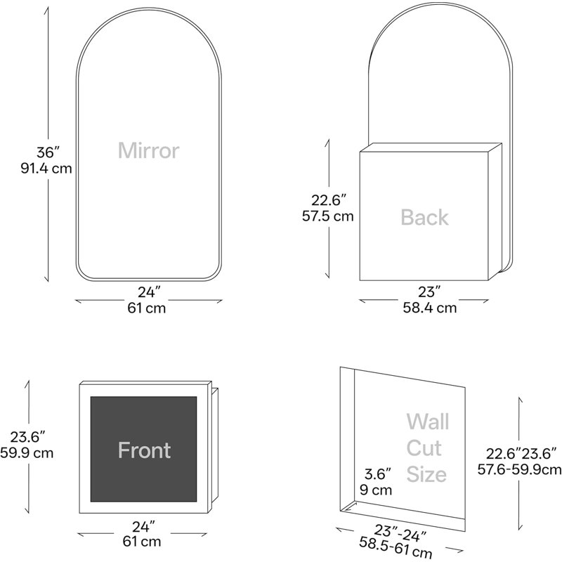 Arched Bathroom Medicine Cabinet With Mirror, No Assembly Needed, Recessed Or Surface Mount Wall Storage Cabinet, Mirror Cabinet With Tissue Slot & 2x Magnifying Mirror