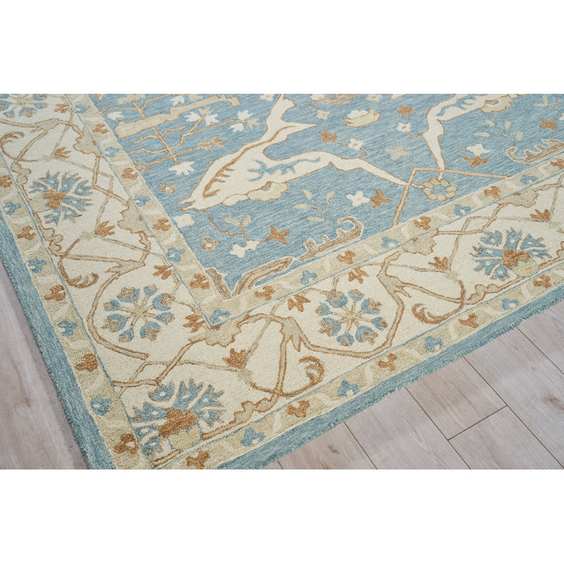 Exquisite Rugs Claremont Oushak Handmade Hand-Tufted New Zealand Wool On Canvas Ivory/Light Blue Area Rug