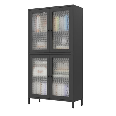 Classic Metal Storage Cabinet Display Cabinet With 4 Glass Doors 4 Shelves Cabinet Freestanding Bookcase Side Cabinet For Home Office Living Room Kitc by Latitude Run