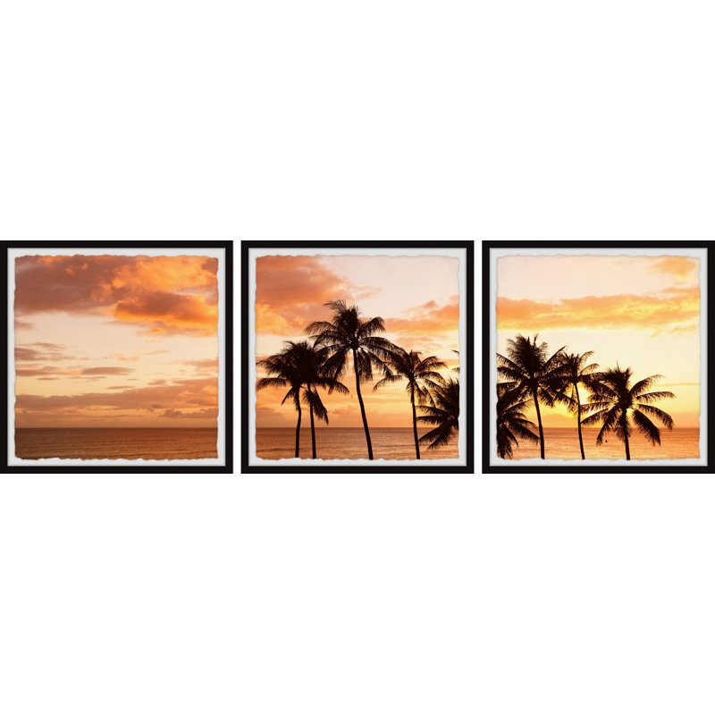 Coucher de soleil et palmiers par Marmont Hill - ensemble de 3 photos encadrées, H 32 po x l 32 po