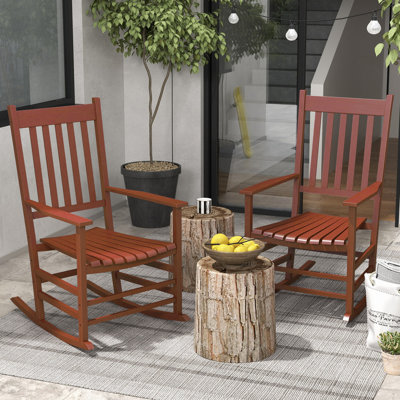 Ensemble de 2 chaises berçantes d'extérieur, chaise berçante de patio en bois avec accoudoirs lisses, dossier haut pour le jardin, balcon, porche, pouvant supporter jusqu'à 352 livres
