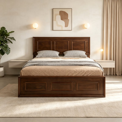Lit avec tête de lit à hauteur réglable, lit en bois de pin avec cadre de lit renforcé