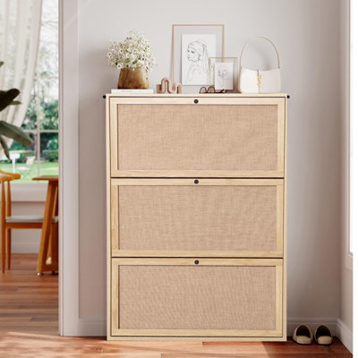 Freestanding Slim Shoe Cabinet with 3 Flip Drawers