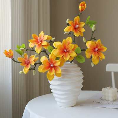 2 pièces de fleurs de magnolia artificielles, 22 pouces de fausses tiges de magnolia avec bourgeons et feuilles, branches de magnolia artificielles de qualité supérieure pour le mariage