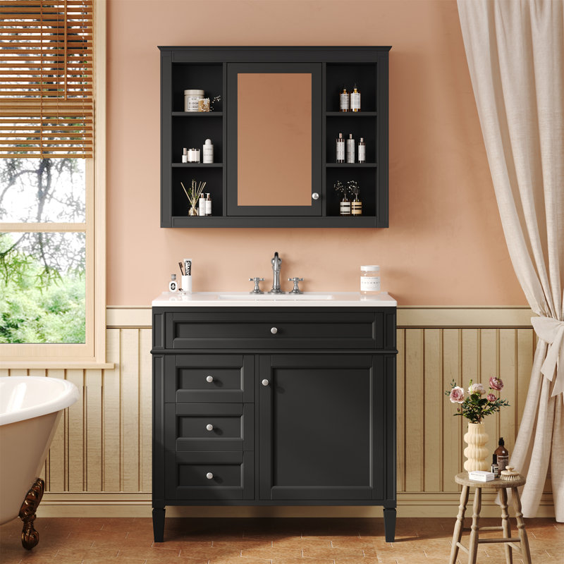 Meuble-lavabo 36 po avec armoire à pharmacie, Noir