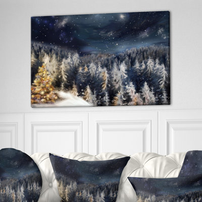 « Night Forest Christmas Tree », art mural avec forêt d'hiver, reproduction d'art sur toile