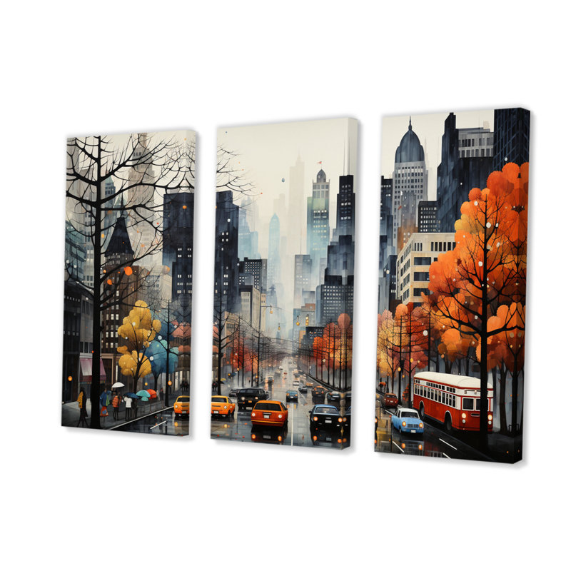 «Bold Cityscape Urban Fog III», reproduction sur toile 3 pièces, H 40 po x l 60 po x P 1 po
