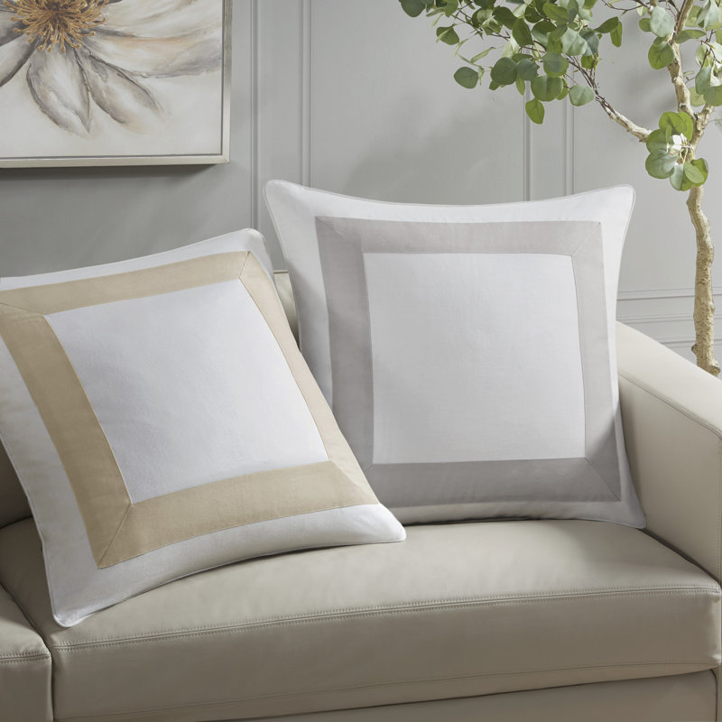 Gray Cotton Euro Sham with Border Embellishment