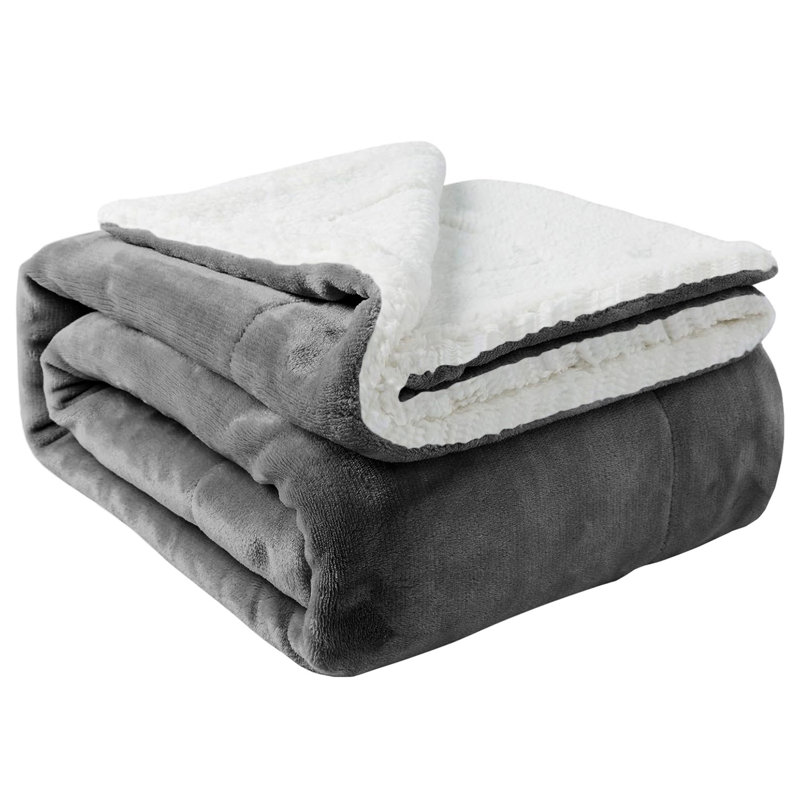 Couverture réversible en molleton ultra-doux Sherpa, Gris, Jeté