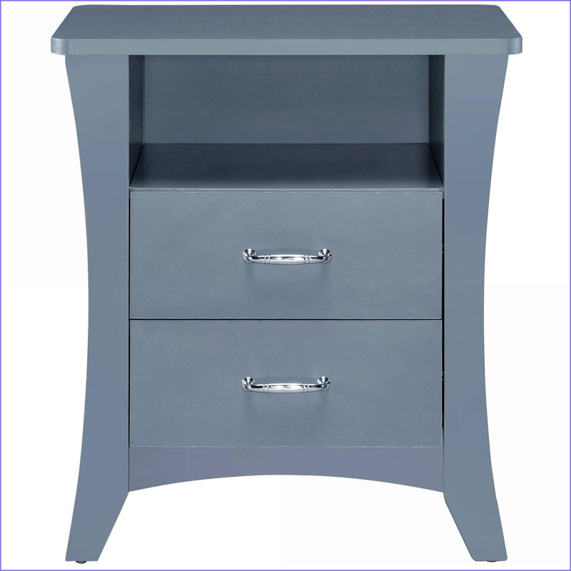 Table de chevet grise à 2 tiroirs avec tablette ouverte - Rangement pour chambre à coucher, Gris