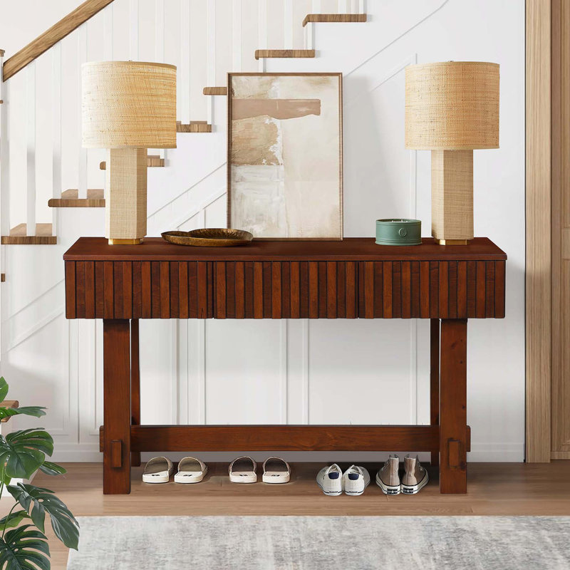 Sophisticated Mid Century Console Table with Storage and Solid Wood Construction, Cherry