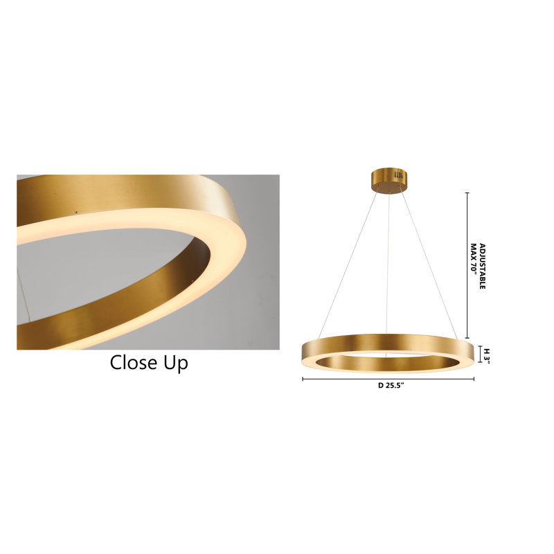 Transitional Gold LED Halo Chandelier, 3" H x 25.5" W x 25.5" D, Antique Brass