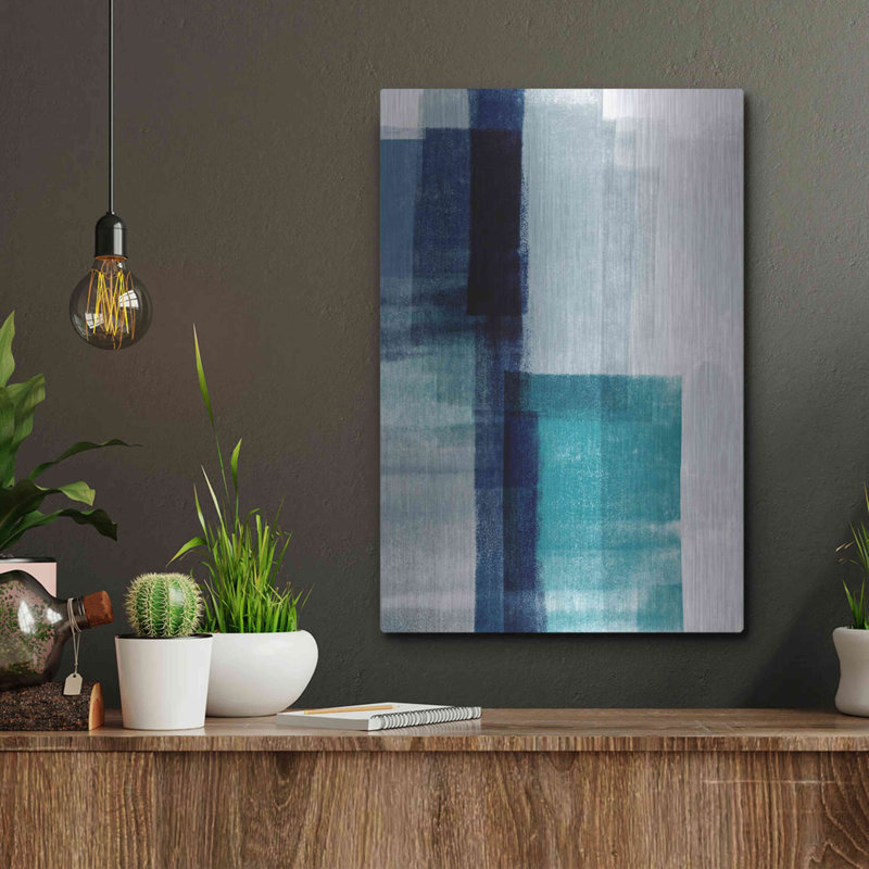 «Blue Abstract V» par Linda Woods, H 16 po x l 12 po