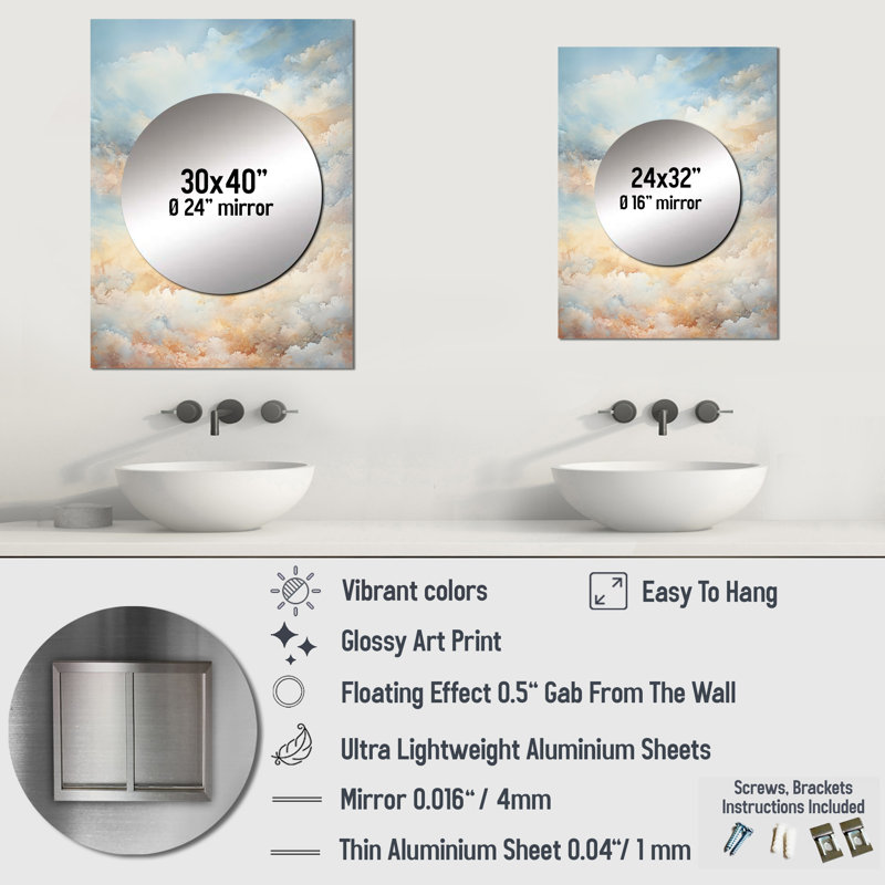 Jay Allen Heavenly Horizons - grand miroir mural, miroir décoratif traditionnel, impression d'art en métal, 32 po x 24 po