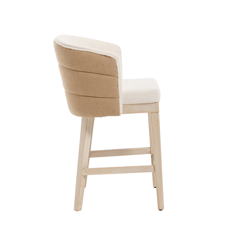 Tabourets de bar rembourrés de 66 cm avec accoudoirs et repose-pieds, Brun / beige; Pied: naturel