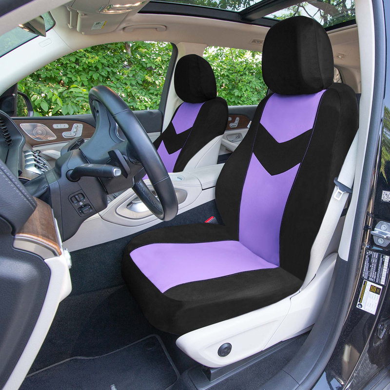 Chevron Flat Cloth Car Seat Covers Full Set, Purple