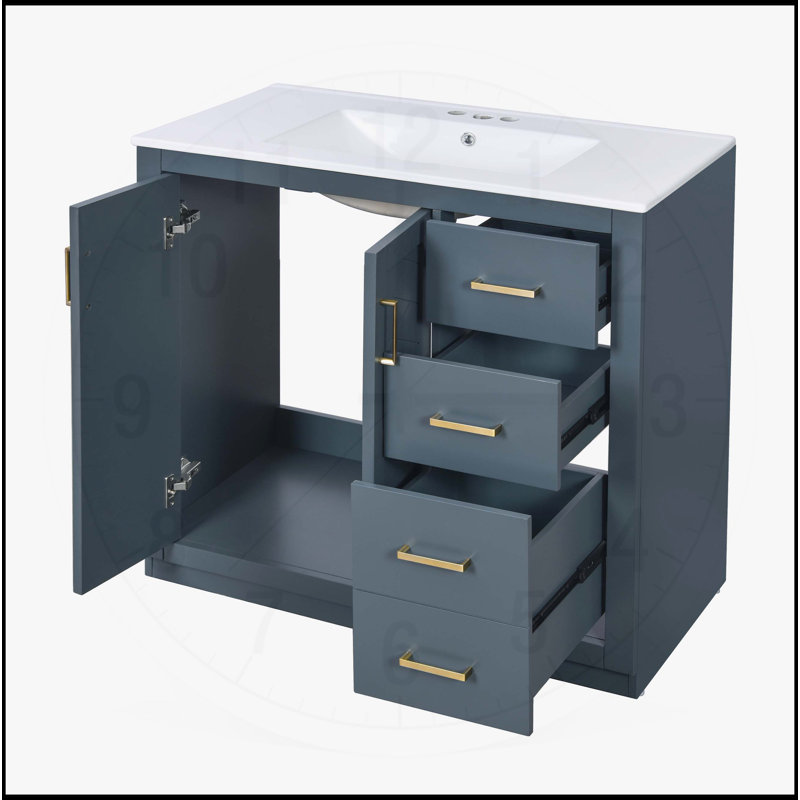 Meuble-lavabo 36 po avec lavabo en céramique, Bleu