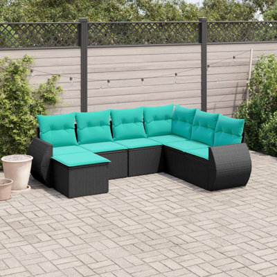  Ensemble de canapé de patio 7 pièces avec coussins en rotin de polyester noir