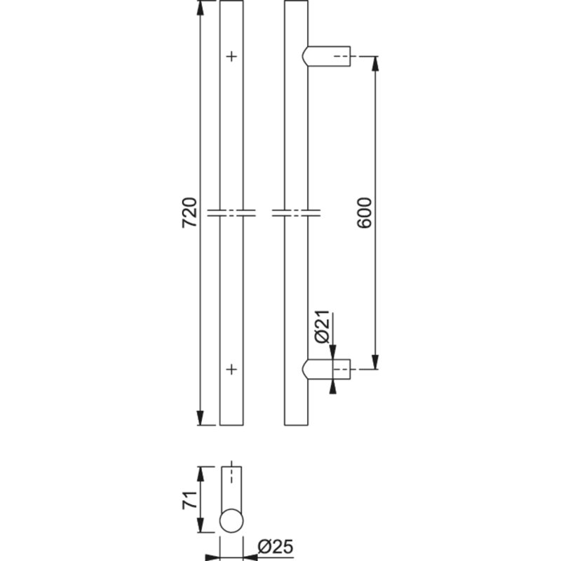 Amarey Entrance Door Pull Handle 25Mm, 72cm H x 2.5cm W x 2.5cm D