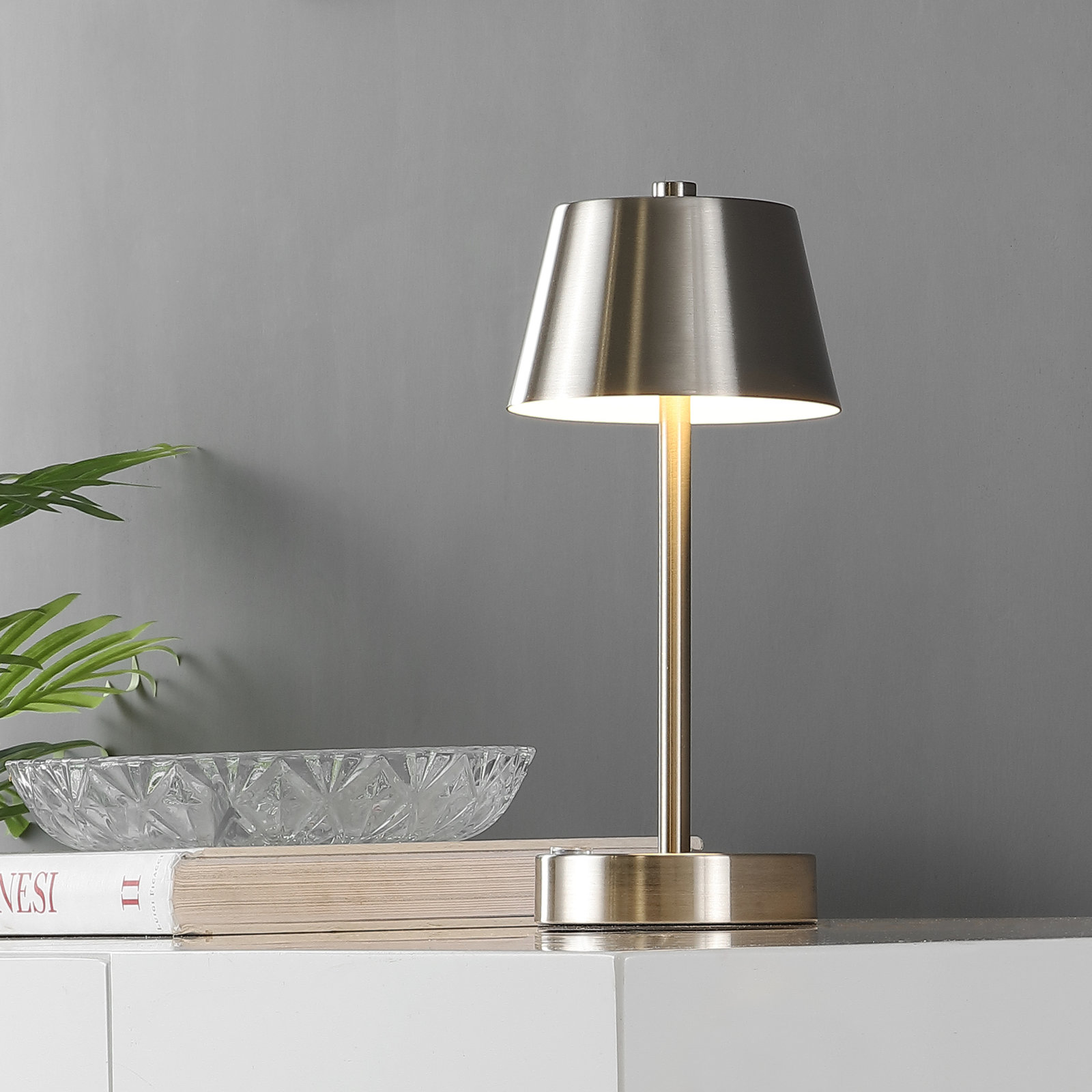 Staci Metal USB Table Lamp, Satin Nickel