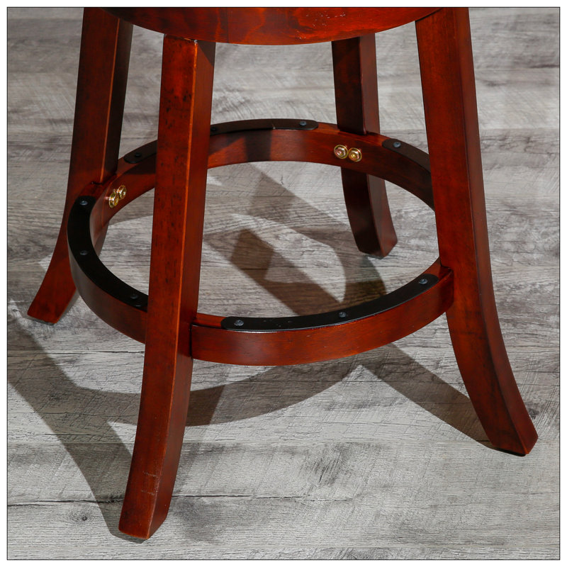 Tabouret de comptoir de 24 pouces avec siège pivotant, finition cerisier, tissu beige, confortable et élégant pour les salles à manger et les bars