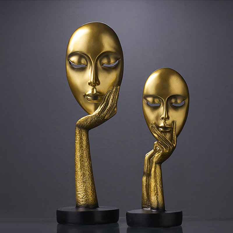 Adsett Abstract Resin Woman Face Statue Home Decoration, 29cm H x 10cm W x 10cm D, Gold