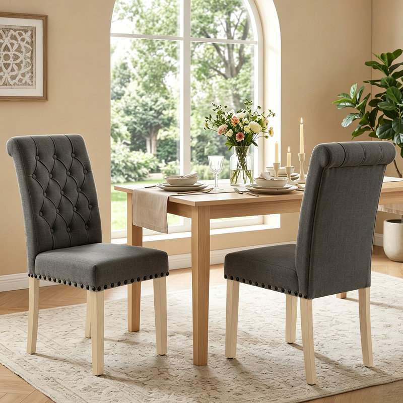 Chaises de salle à manger rembourrées Amby, Gris foncé