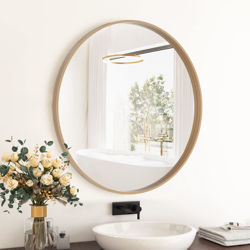 Karrina Round Mirror, 24" x 24", Light Oak