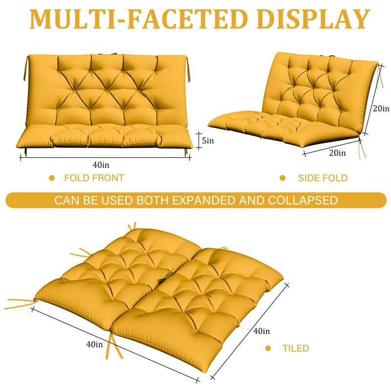 5'' Outdoor Waterproof Cushion For Swing Chair Garden Bench, Yellow, 40" W x 40" D