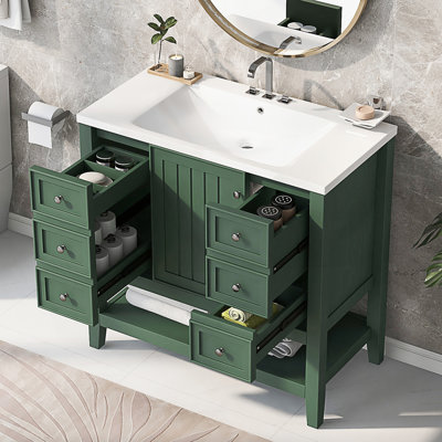 Meuble-lavabo moderne avec lavabo, armoire en bois et trois tiroirs
