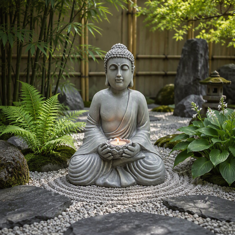 Statue de Bouddha en oxyde de magnésium pour jardin, sculpture résistante aux intempéries pour la décoration de cour extérieure