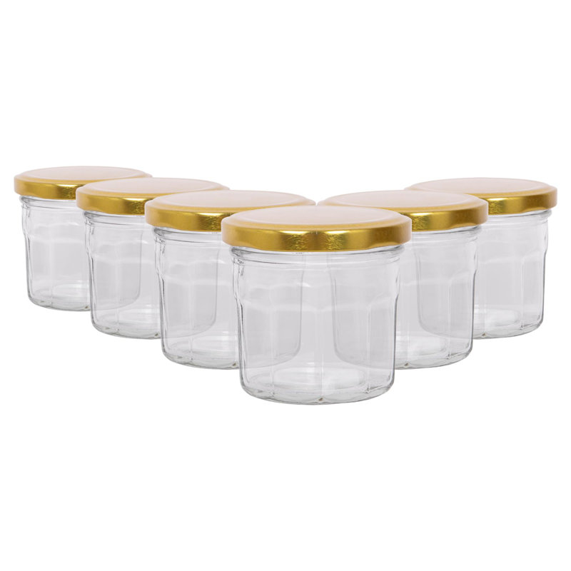 Argon Tableware Glass Jam Jars with Lids, 130ml, Gold
